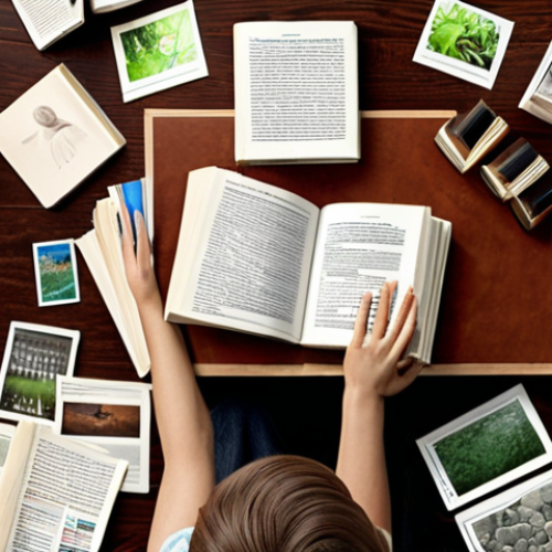 ** A person studying books and articles about environmental management, surrounded by publications from environmental organizations and webinar announcements. The overall mood should be studious and determined, hinting at preparing for certification.

**