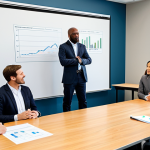 A diverse group of professional adults, fully clothed in appropriate business attire, are actively participating in a collaborative environmental management training session. They are gathered around a large table in a bright, modern conference room, engaged in a discussion with focus and enthusiasm. The setting includes whiteboards displaying sustainability models and charts, emphasizing continuous learning and innovation. The atmosphere is collaborative and forward-thinking. Perfect anatomy, correct proportions, natural poses, well-formed hands, proper finger count. Professional photography, high-quality, safe for work, appropriate content, fully clothed, modest.